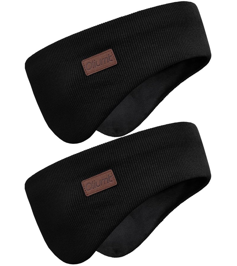Oliumt Winter Ear Warmer Headband for Men Women Double-Layer Knit Ear Muffs Cover with Fuzzy Lining for Running and Cycling (Black, Black, One Size) - Image 1
